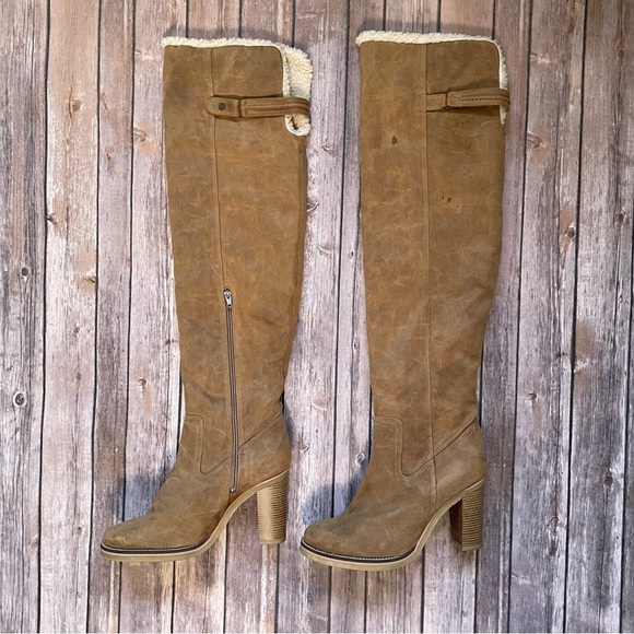 Free People Vegan Blake Heeled Tall Boots faux leather Sherpa shearling boho 41 - Picture 4 of 15
